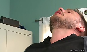 Once his ass is all wet, Jace spits on his cock and starts f...
